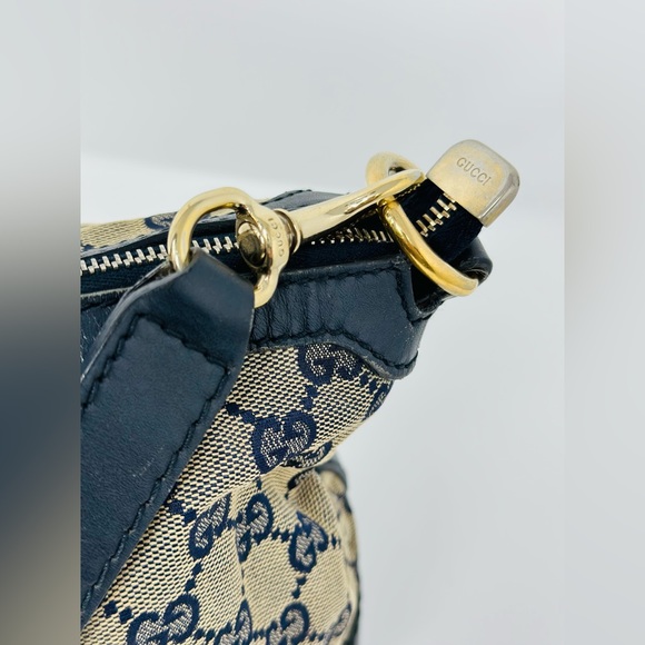 Gucci Vintage Blue & Gold Canvas & Leather Satchel . NO CROSSBODY STRAP. - Picture 6 of 13